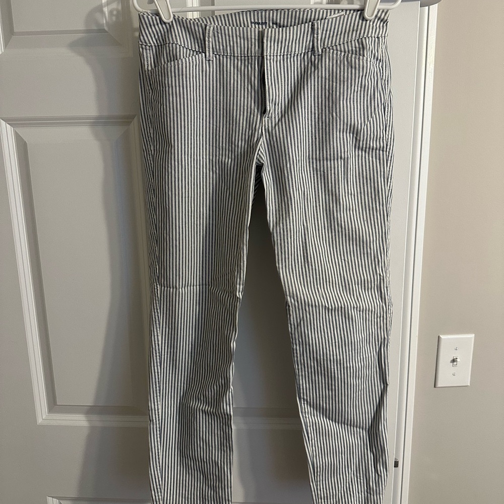 Old Navy Pixie Chino Blue and White Striped Ankle Pants